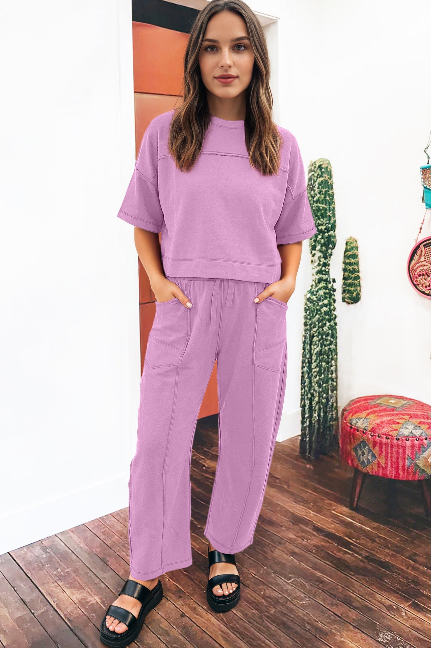 Drop Shoulder Boxy Tee and Barrel Pants Set