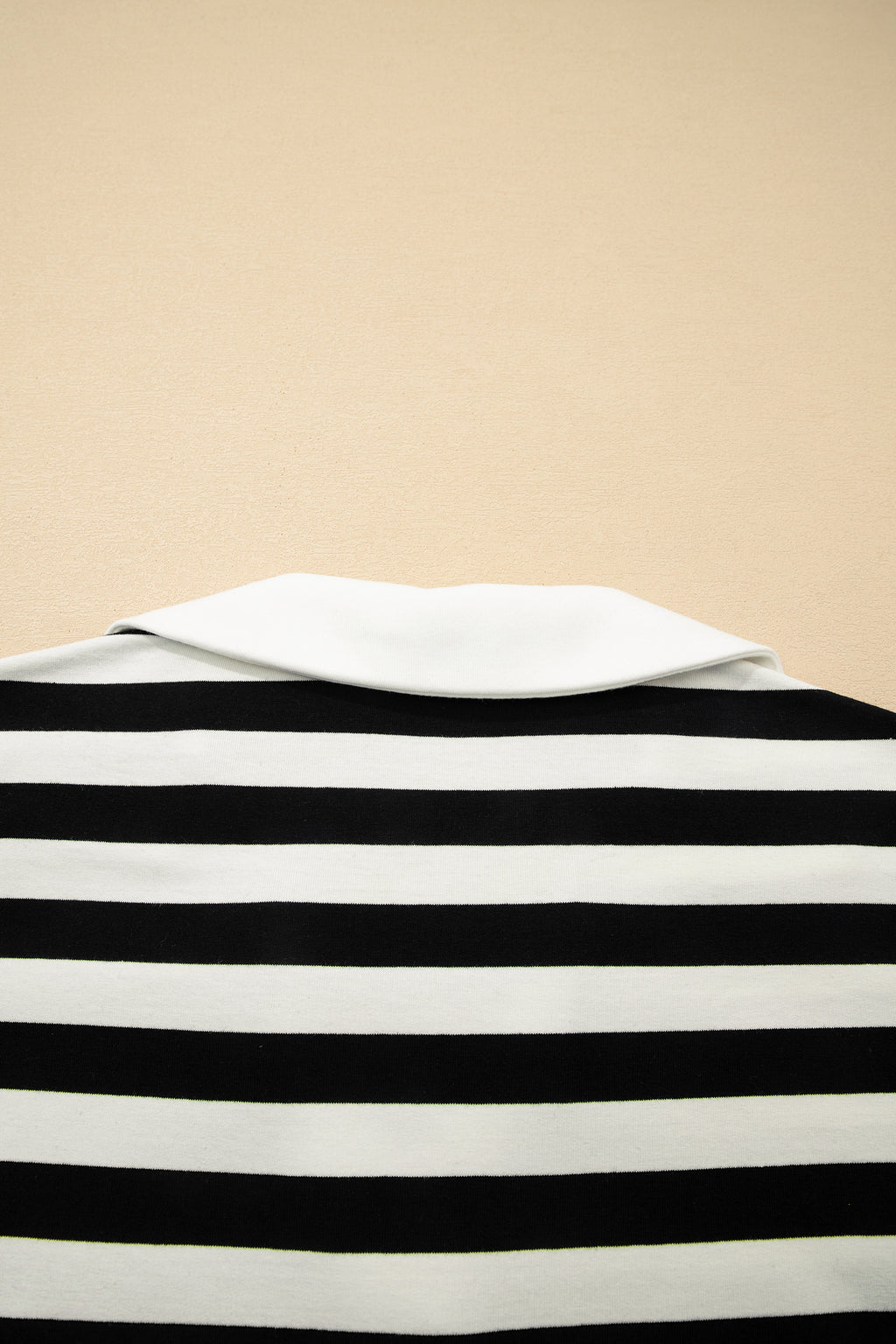 Black Stripe Collar V Neck Ruffled Short Sleeve Blouse