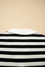 Black Stripe Collar V Neck Ruffled Short Sleeve Blouse