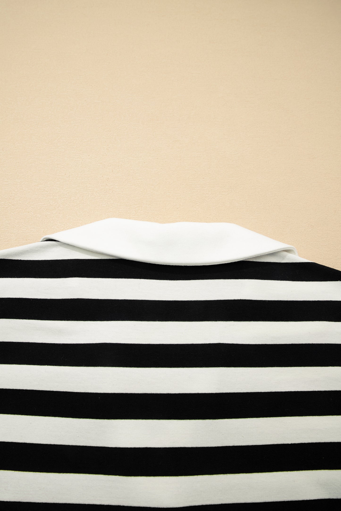 Black Stripe Collar V Neck Ruffled Short Sleeve Blouse