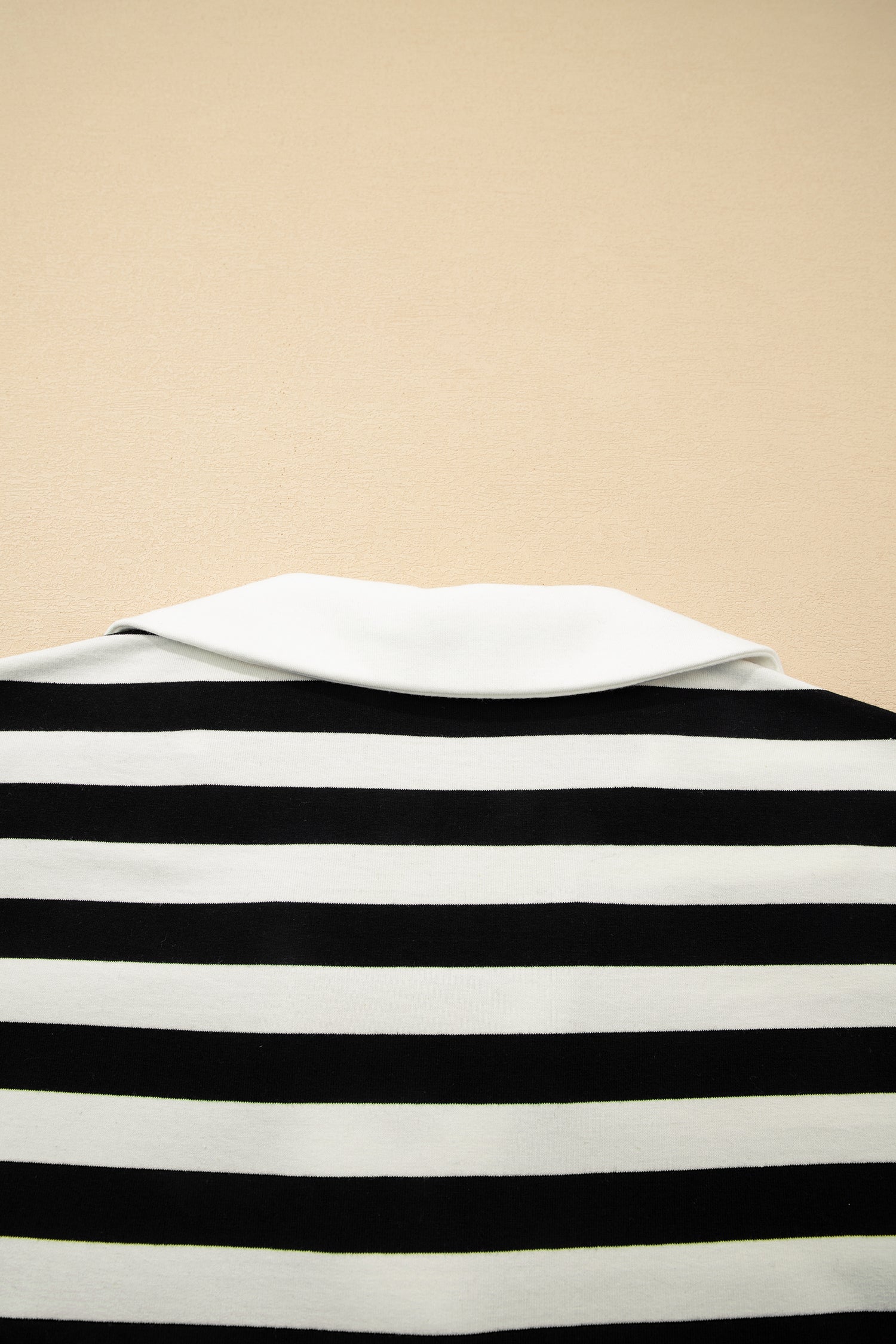 Black Stripe Collar V Neck Ruffled Short Sleeve Blouse