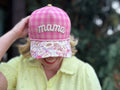 Embroidered Baseball Cap - "Mama" - Pink Gingham + Floral