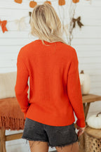 Orange Drop Shoulder Long Sleeve Round Neck Halloween Sweater
