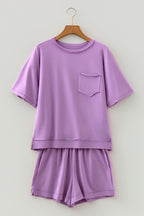 Orchid Bouquet Raw Edge Patch Pocket Oversized Top and Shorts Set