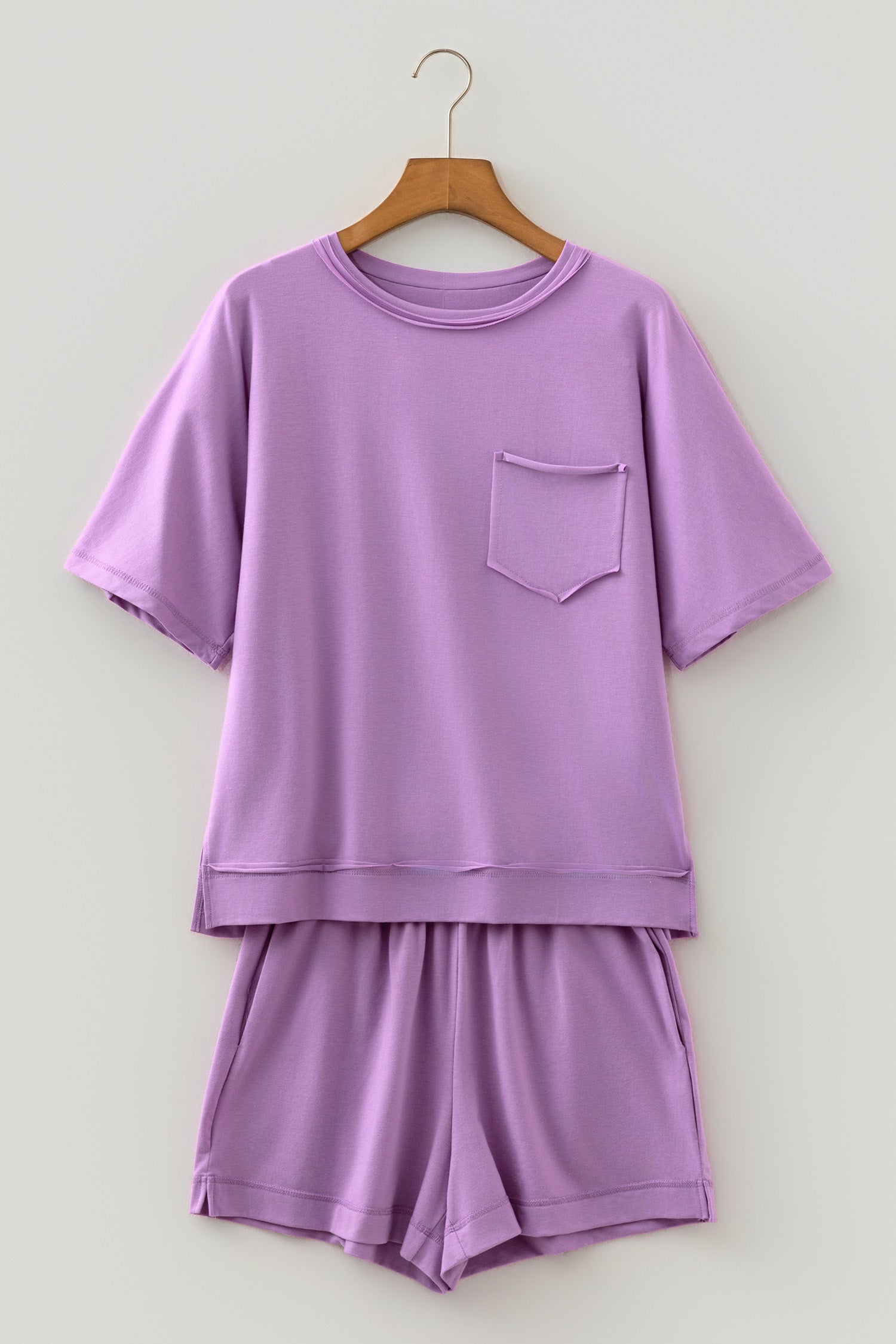 Orchid Bouquet Raw Edge Patch Pocket Oversized Top and Shorts Set