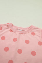 Sky Blue Ribbed Trim Polka Dot Print Tank Split Mini Skort 2pcs Set