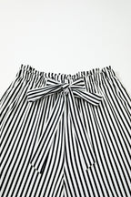 Black Stripe Tied High Waist Loose Straight Casual Pants