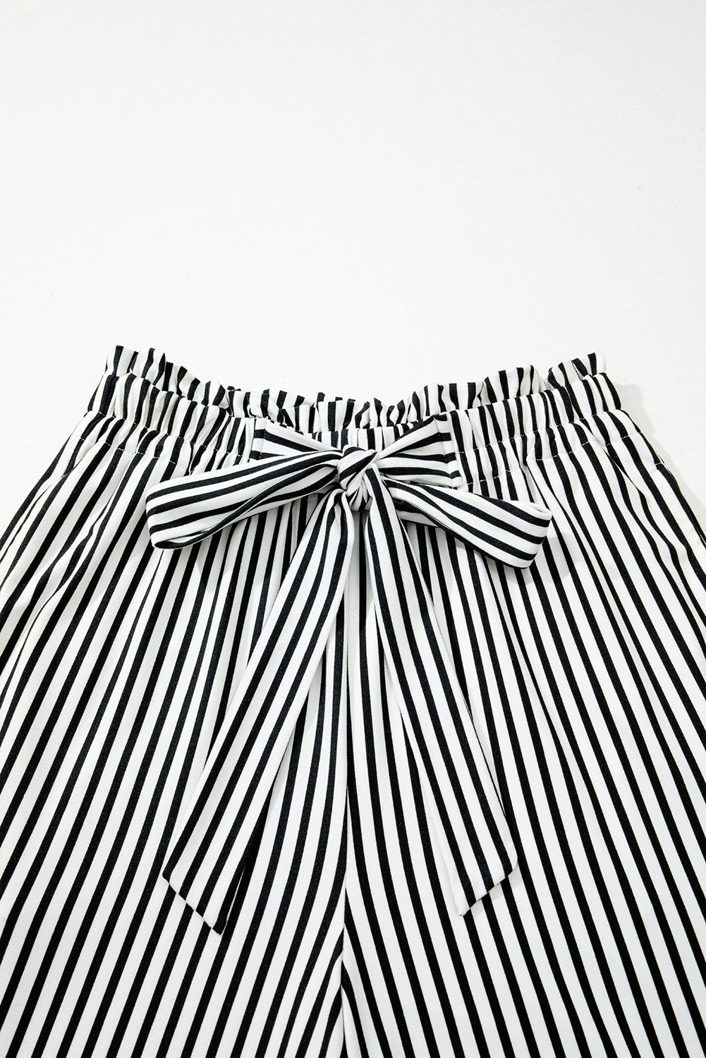 Black Stripe Tied High Waist Loose Straight Casual Pants