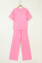 Sachet Pink Solid Cover Oversize Tee Pocketed Casual Pants 2pcs Outfit