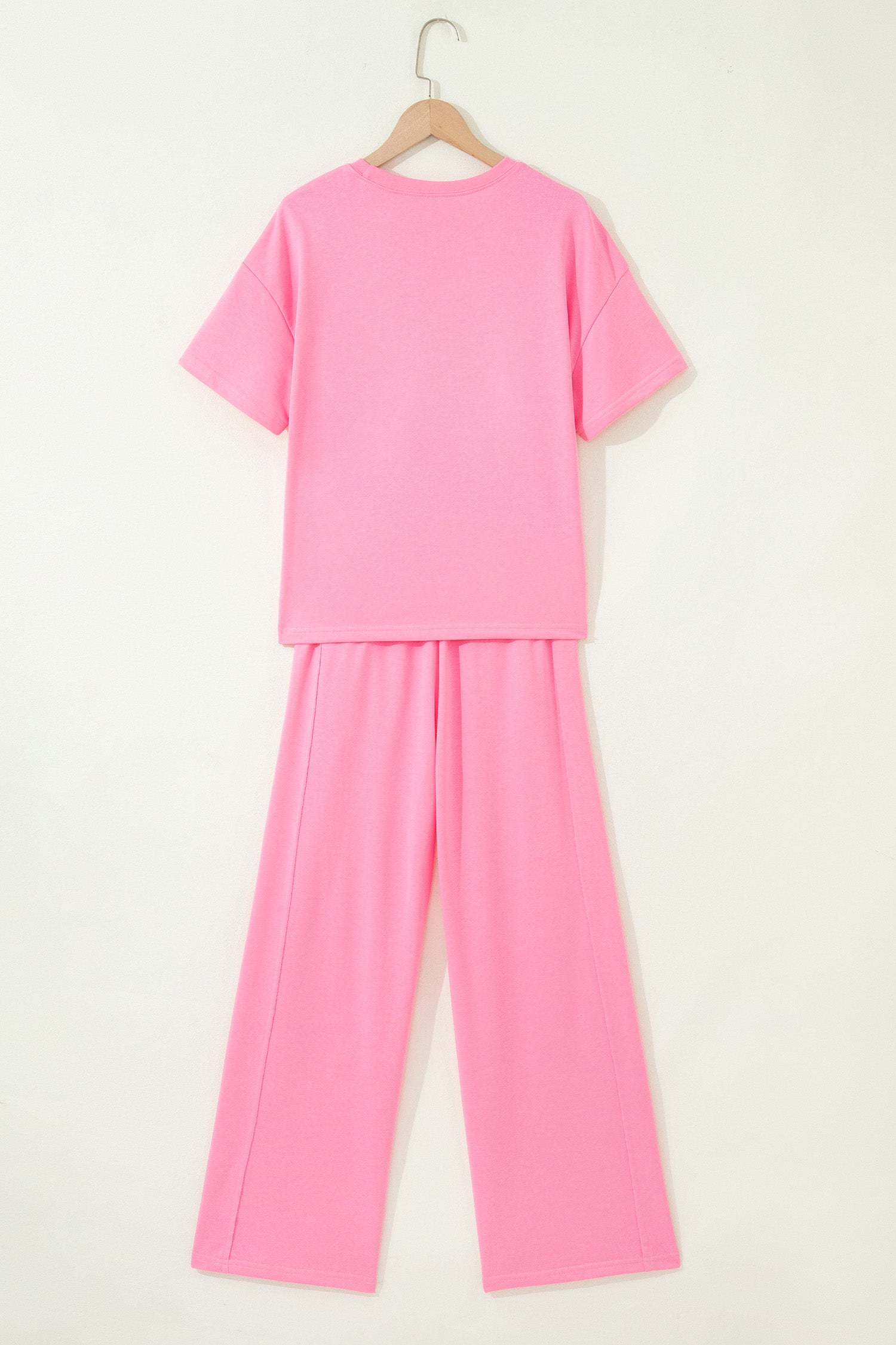 Sachet Pink Solid Cover Oversize Tee Pocketed Casual Pants 2pcs Outfit