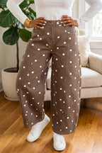Brown Tailored Seam Polka Dot Print Barrel Casual Jeans