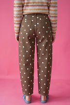 Brown Tailored Seam Polka Dot Print Barrel Casual Jeans