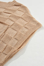 Bright Pink Lattice Textured Knit Short Sleeve Sweater