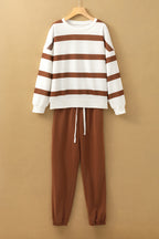 Black Stripe Drop Shoulder Pullover and Jogger Pants Set
