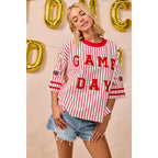 GAMEDAY THEME STRIPE KNIT TOP WITH SLEEVE PATCHED
