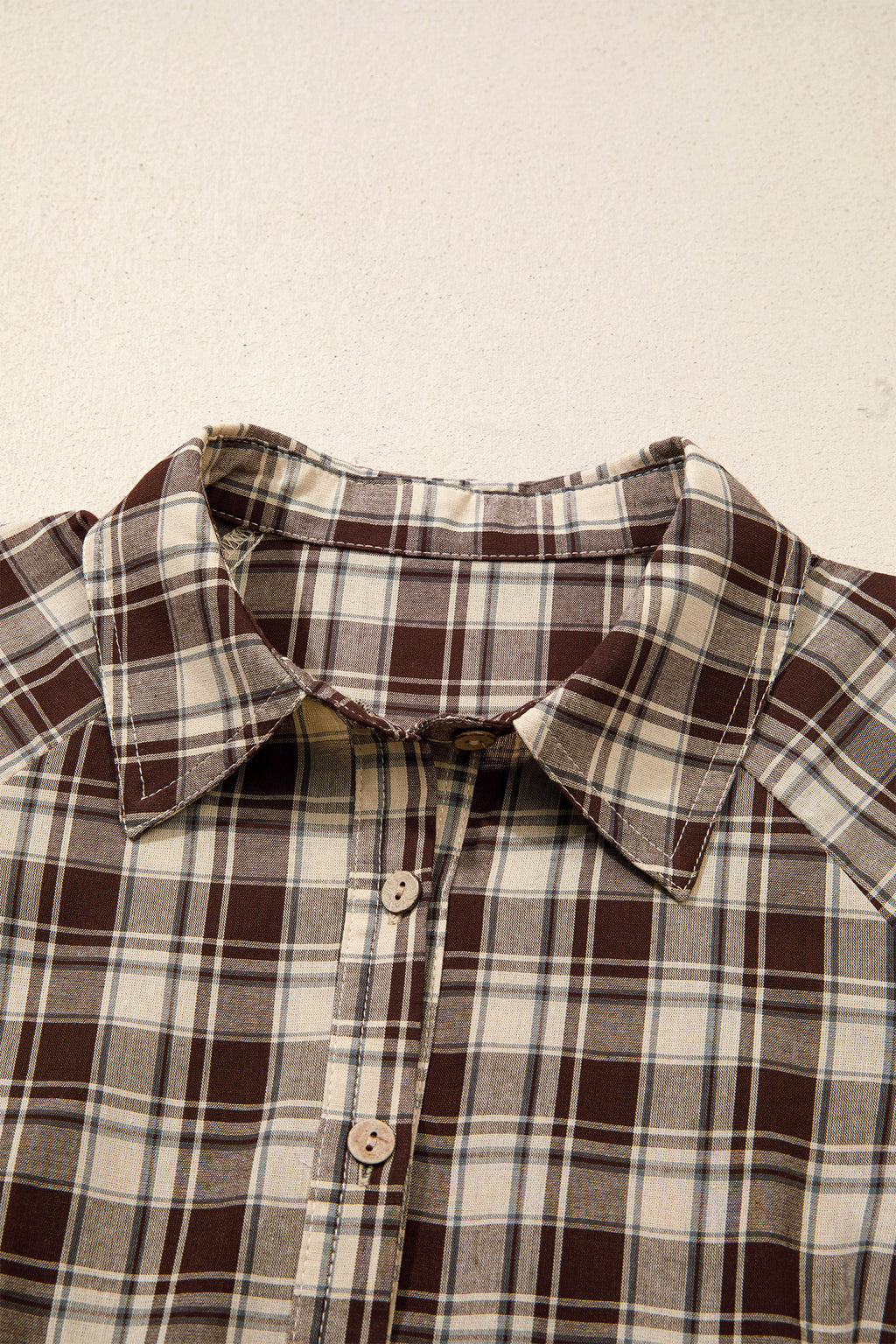 Brown Plaid Long Sleeve Short Shift Mini Dress