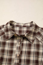 Brown Plaid Long Sleeve Short Shift Mini Dress