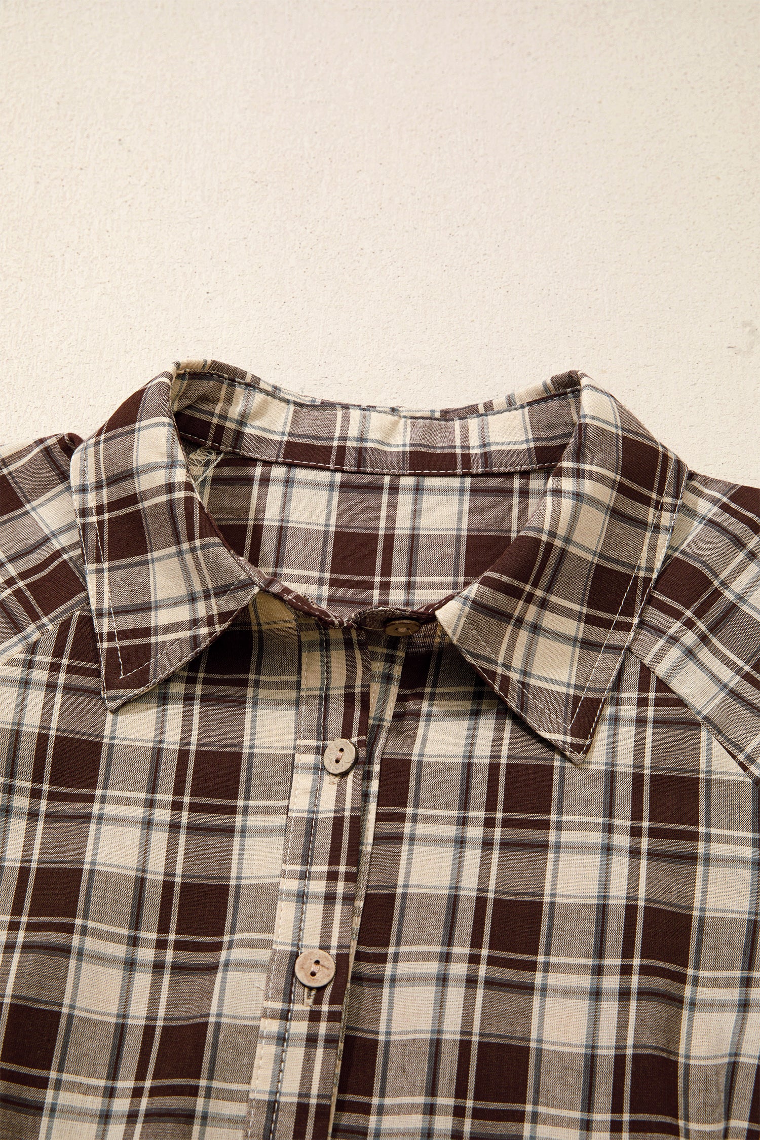 Brown Plaid Long Sleeve Short Shift Mini Dress