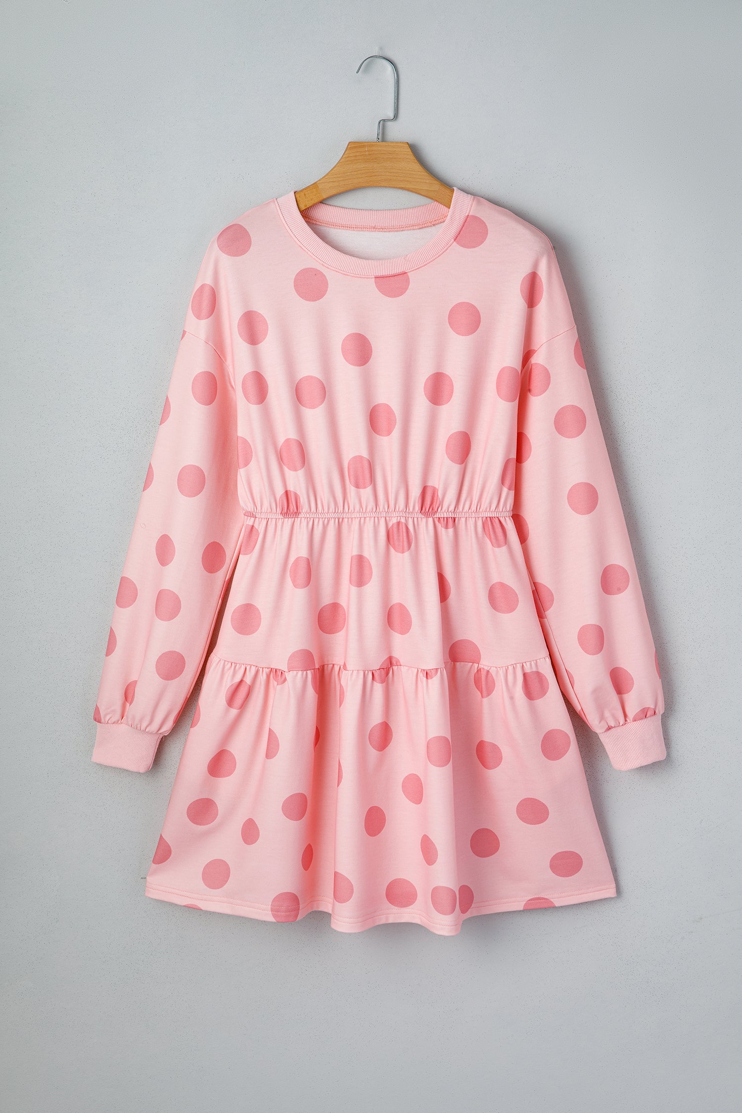 White Polka Dot Printed Long Sleeve Flared Mini Dress
