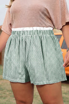 Contrast Trim Plaid Print Plus Size Shorts