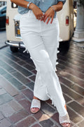 White Bow Knot Side Detail Straight Leg Loose Jeans