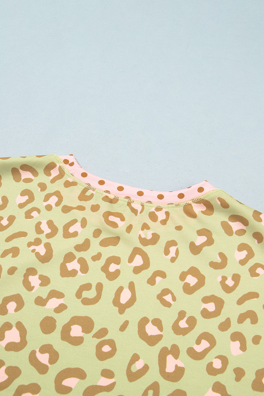 Pink Leopard Polka Dot Colorblock Trim Long Sleeve Top