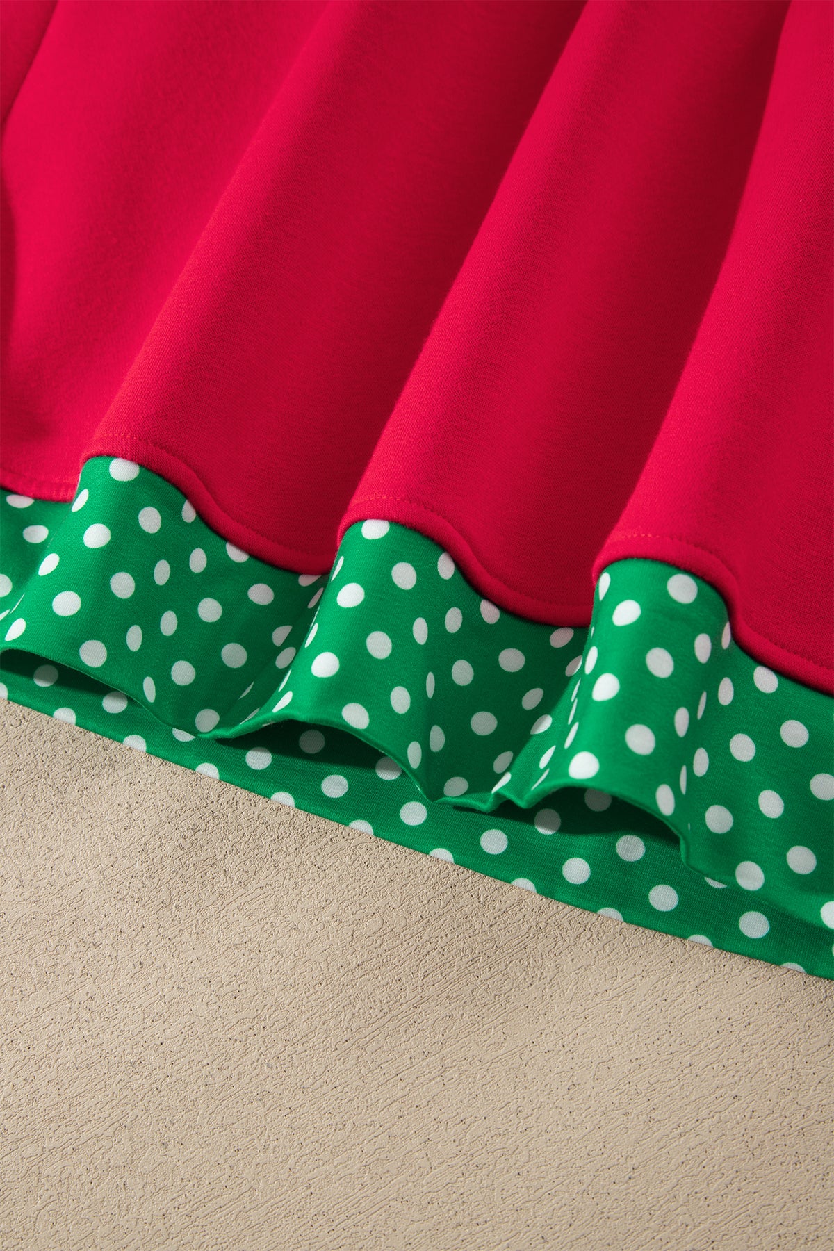 Red colorblock polka dot oversized sweatshirt with contrast trim from Dear-Lover, featuring a bold, casual design and relaxed fit.