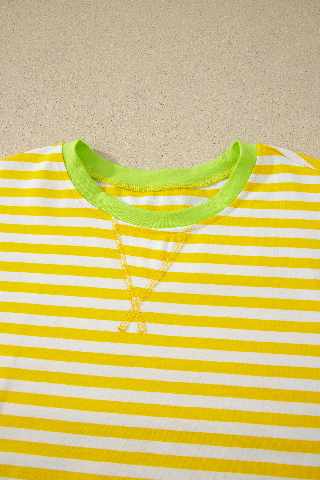 Stripe Contrast Neck Loose Tee and Drawstring Shorts Set
