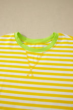 Stripe Contrast Neck Loose Tee and Drawstring Shorts Set