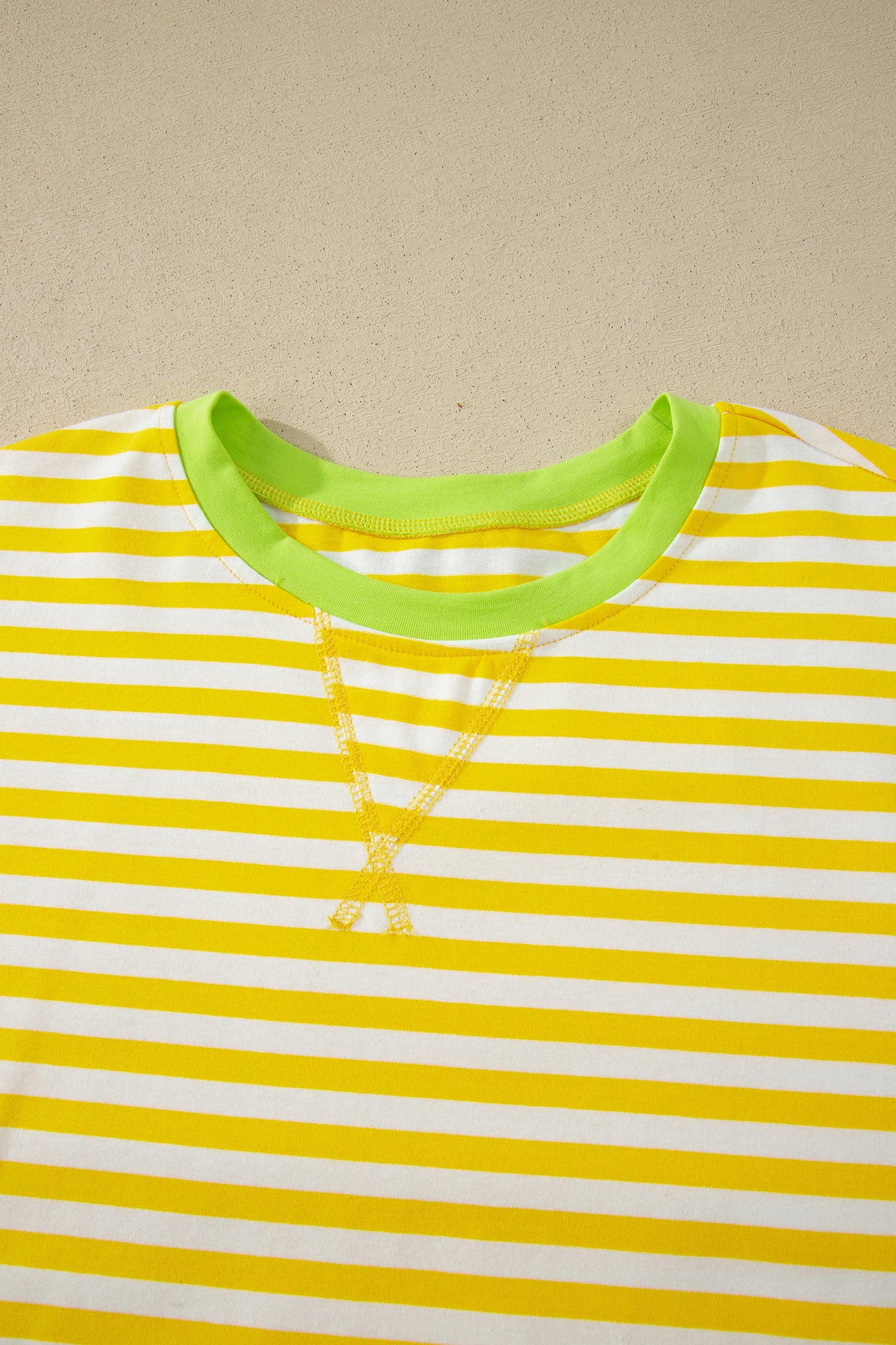 Stripe Contrast Neck Loose Tee and Drawstring Shorts Set
