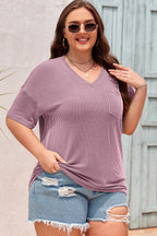 White Textured V-Neck Dropped Shoulder Plus T-Shirt