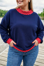 Polka Dot Patchwork Round Neck Plus Size Sweatshirt