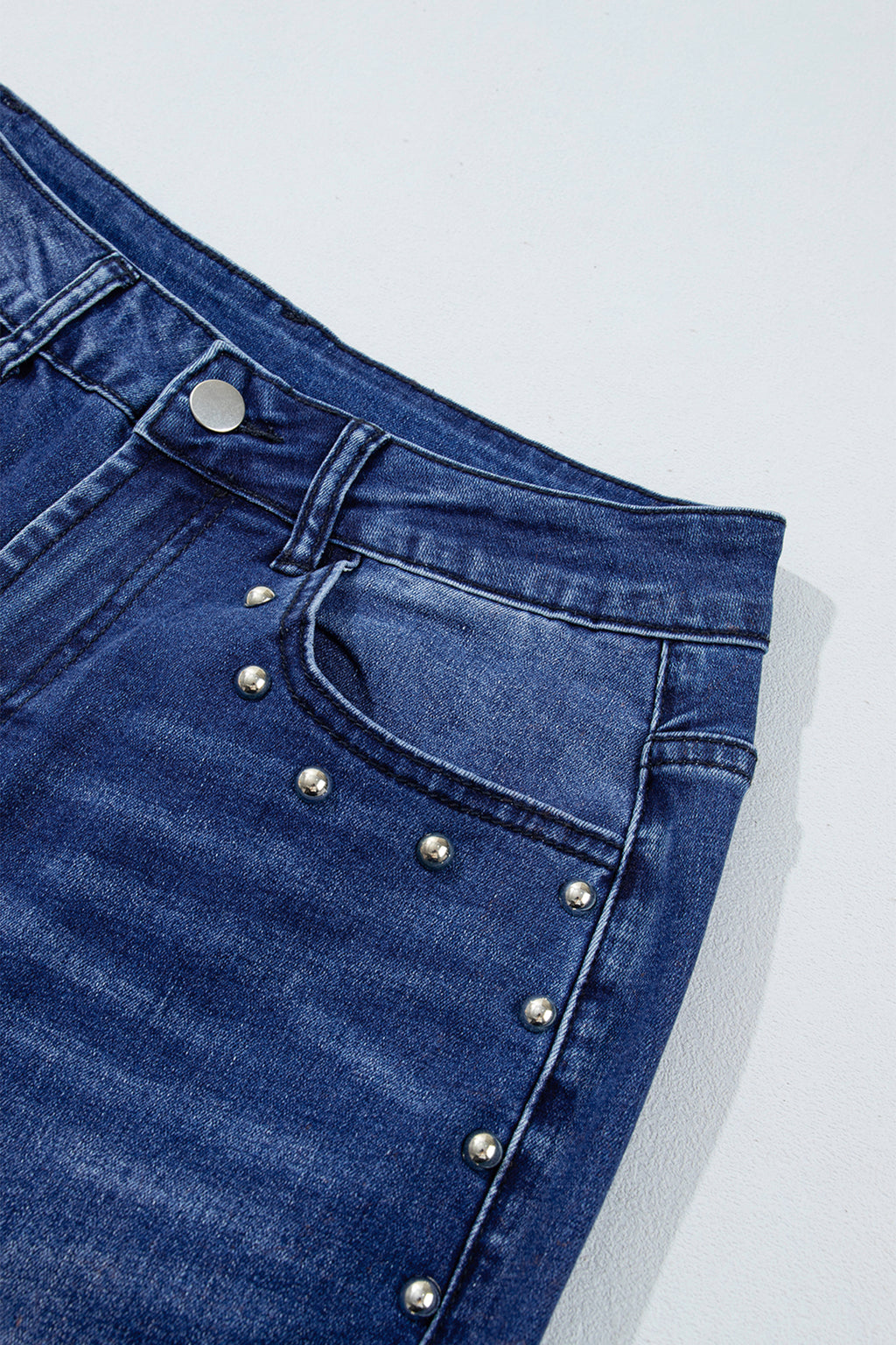 Navy Blue Studded Detail Straight Leg Casual Loose Jeans