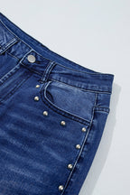 Navy Blue Studded Detail Straight Leg Casual Loose Jeans