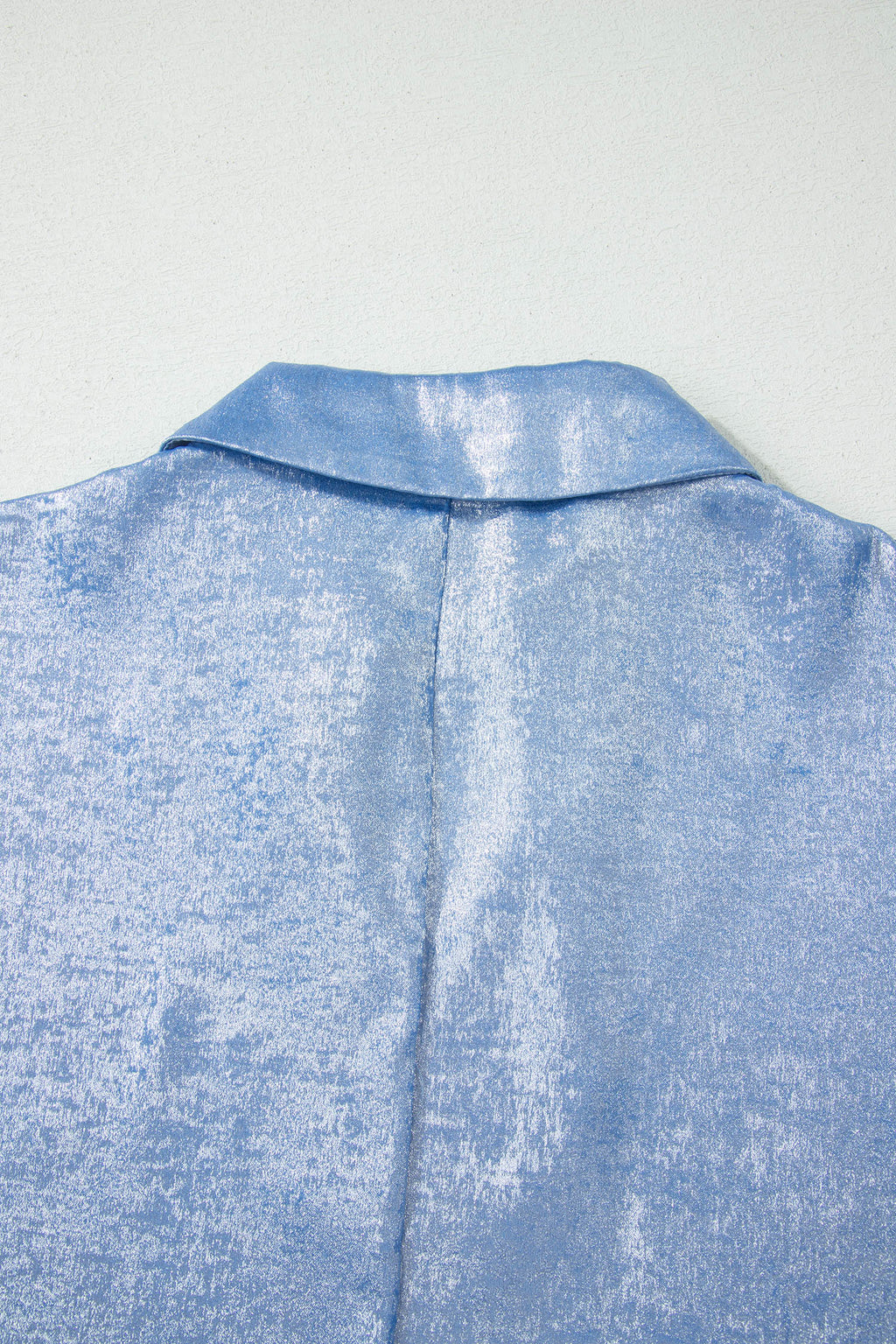 Collared V Neck Half Sleeve Metallic Top