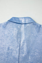 Collared V Neck Half Sleeve Metallic Top