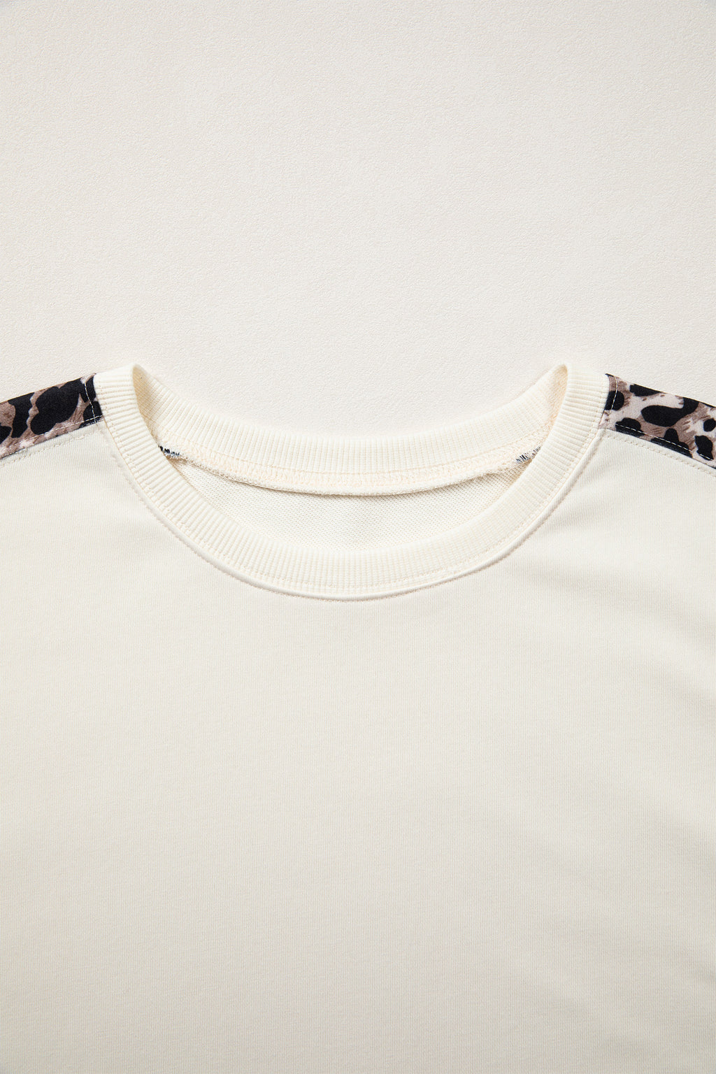 Beige Leopard Block Patchwork Uneven Hem Short Sleeve Top