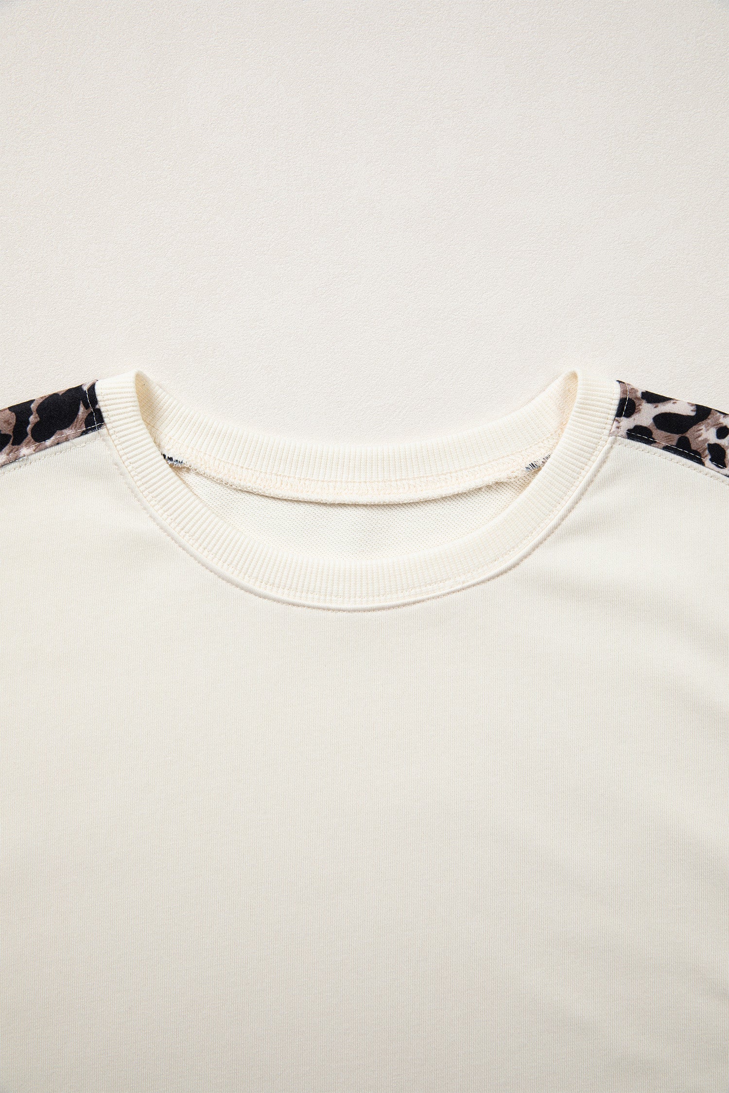 Beige Leopard Block Patchwork Uneven Hem Short Sleeve Top