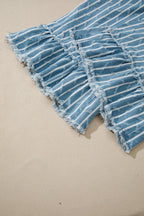 Myosotis Striped Distressed Ruffled Wide Leg Denim Overalls