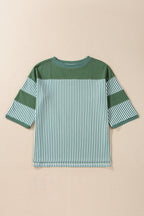 Black White Striped Patchwork 3/4 Sleeve Oversize Top
