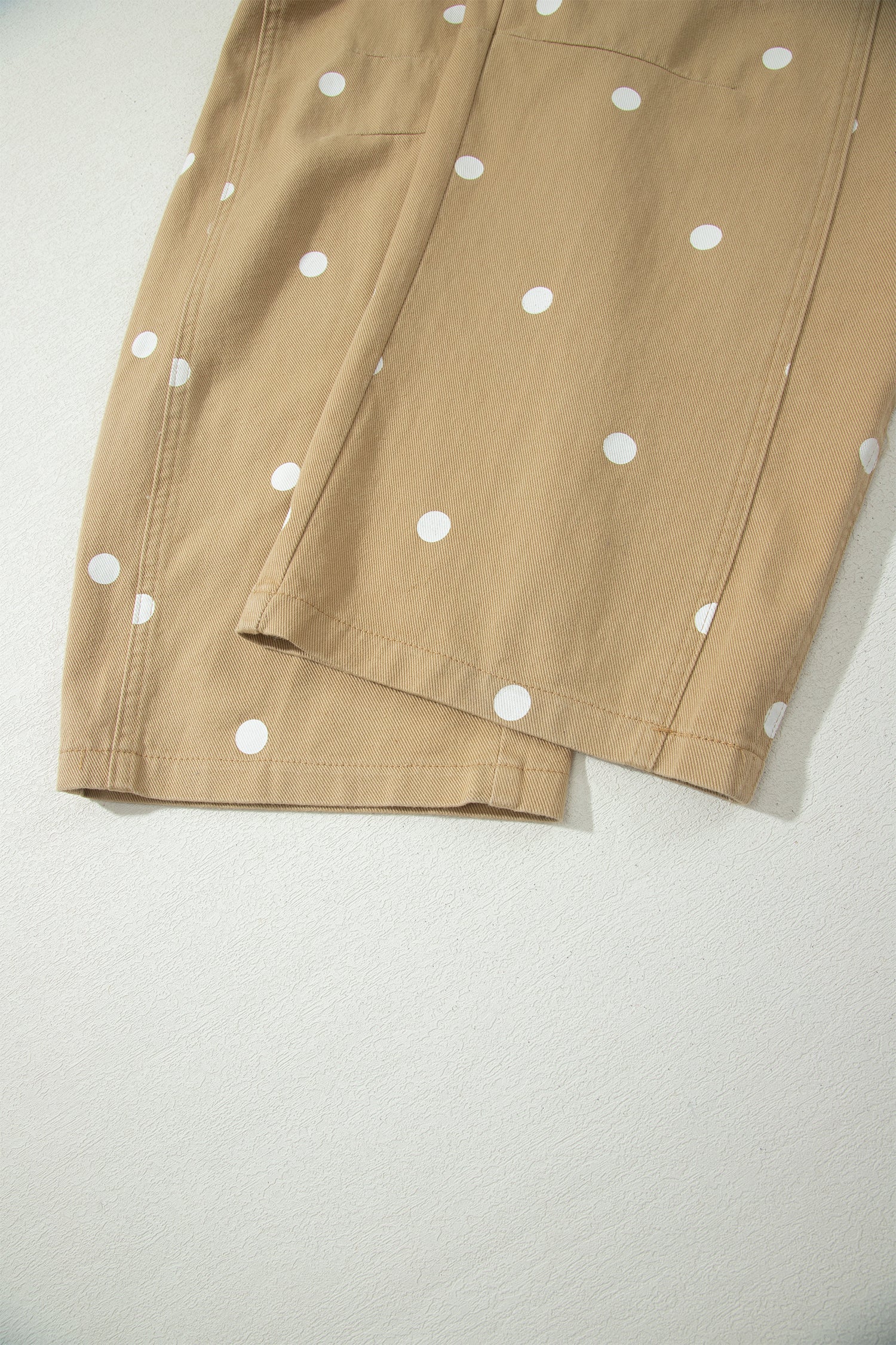 Polka Dot Print Bib Pocket Denim Barrel Overalls Jumpsuit