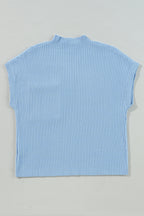 Oatmeal Patch Pocket Ribbed Knit Short Sleeve Sweater