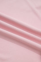Light Pink Solid Color Bow Textured Patchwork Long Sleeve Tee
