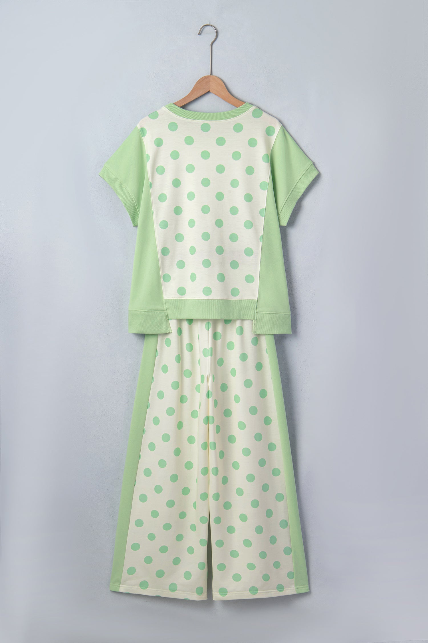 Color Block Patchwork Polka Dot Wide Leg Pant Set