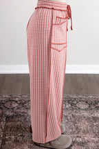 Plaid Contrast Trim Drawstring Elastic Waist Shift Pants