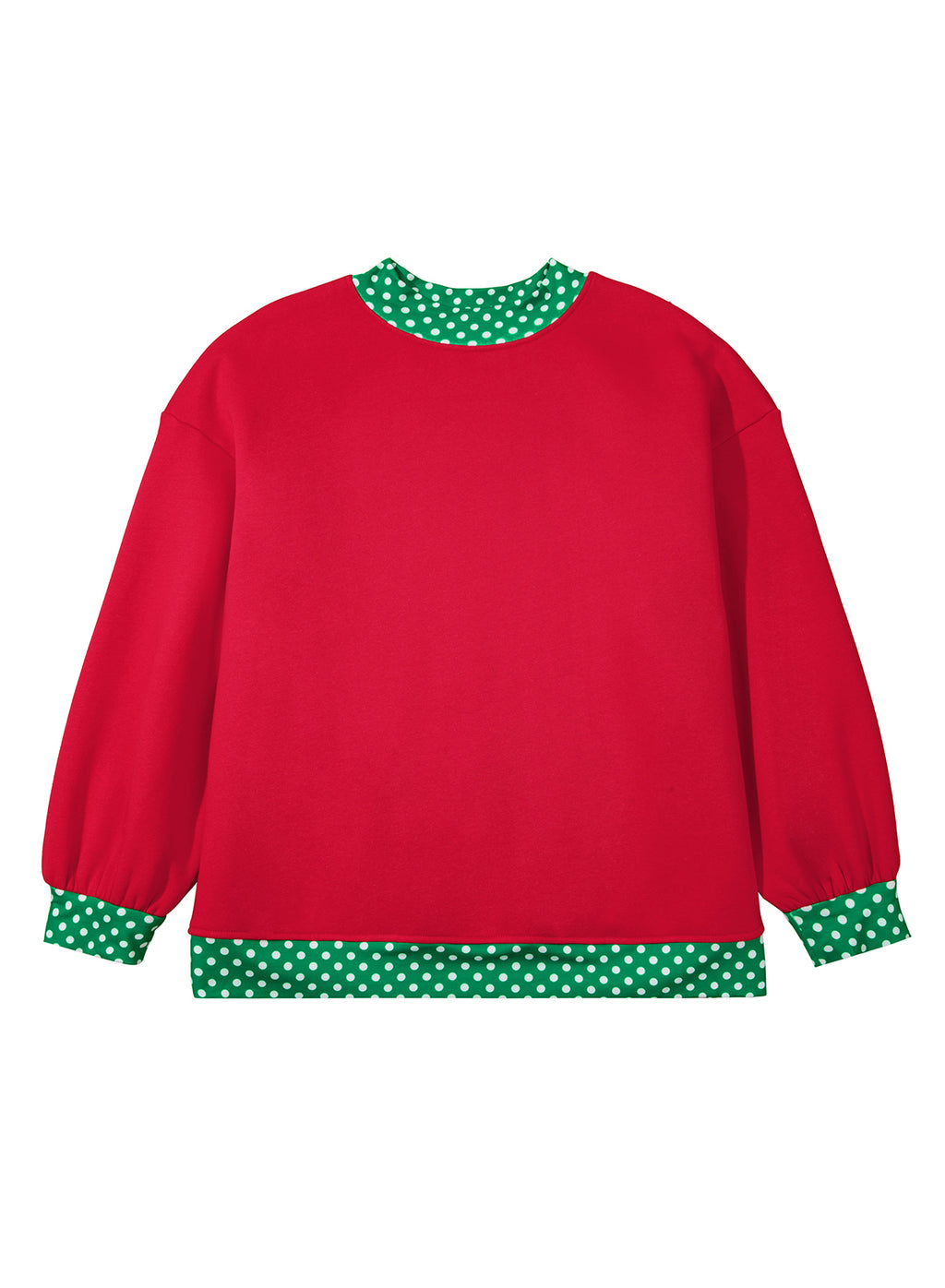 Polka Dot Patchwork Round Neck Plus Size Sweatshirt