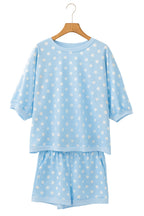 Sky Blue Polka Dot Oversized Top Drawstring Short Set