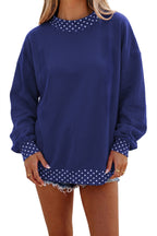 Brown Colorblock Polka Dot Contrast Trim Oversized Sweatshirt