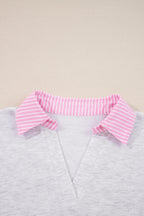 Contrasted Trim Frilled Collar Drop Shoulder Pullover Drawstring Pant Set
