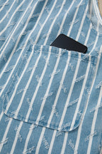 Myosotis Striped Distressed Ruffled Wide Leg Denim Overalls